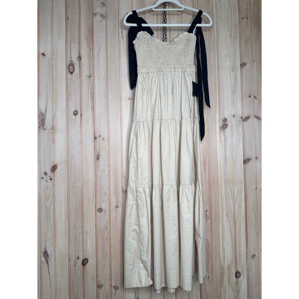 NWT Lulus Bembe Beige Tie-Strap Tiered Maxi Dress Coquette Holiday Resort Sz S - Picture 2 of 8